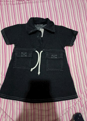 Kız Çocuk Siyah Denim Kısa Kollu kot Elbise