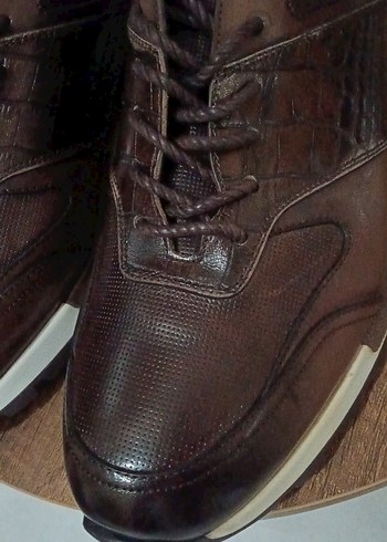 Kahverengi Deri Bağcıklı Erkek Günlük Sneaker Ayakkabı - Görsel 5