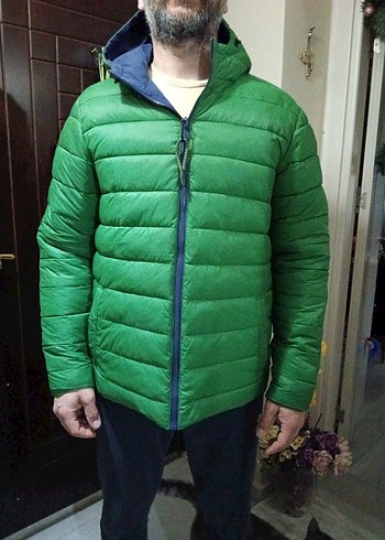 Erkek Lacivert yeşil çift taraflı Kapüşonlu Günlük Mont - Görsel 5