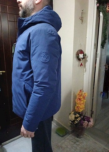 Erkek Lacivert yeşil çift taraflı Kapüşonlu Günlük Mont - Görsel 2