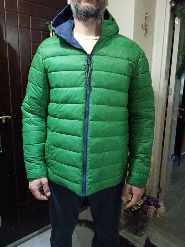 Erkek Lacivert yeşil çift taraflı Kapüşonlu Günlük Mont - Görsel 5