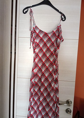 Koton Kırmızı Ekose Uzun Askılı Elbise - Görsel 6