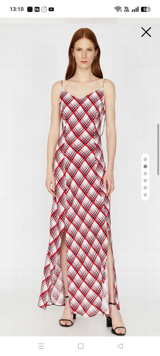 Koton Kırmızı Ekose Uzun Askılı Elbise - Görsel 3