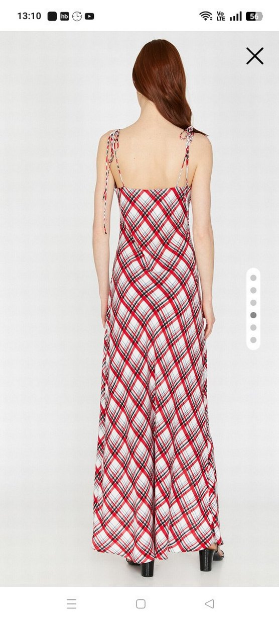 Koton Kırmızı Ekose Uzun Askılı Elbise - Görsel 4