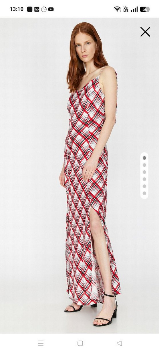 Koton Kırmızı Ekose Uzun Askılı Elbise - Görsel 2