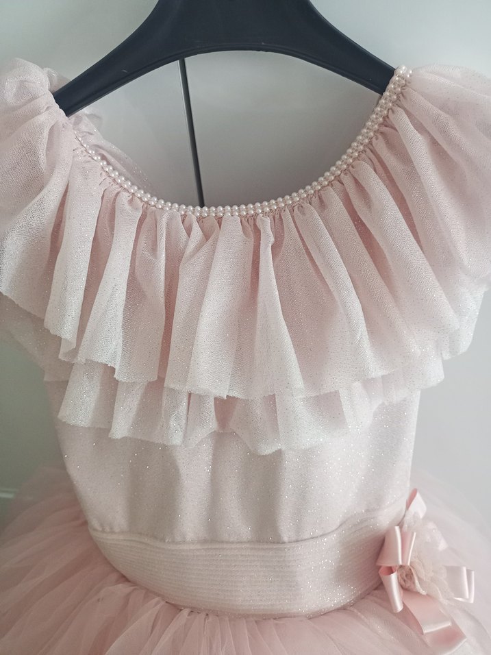 8-10 yaşa uygun pudraFırfırlı Bohem Kabarık abiye - Görsel 3