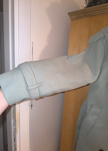 su yeşili midi kadın kaban, düğmeli, Notch yaka - Görsel 5