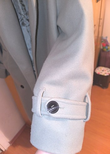 su yeşili midi kadın kaban, düğmeli, Notch yaka - Görsel 4