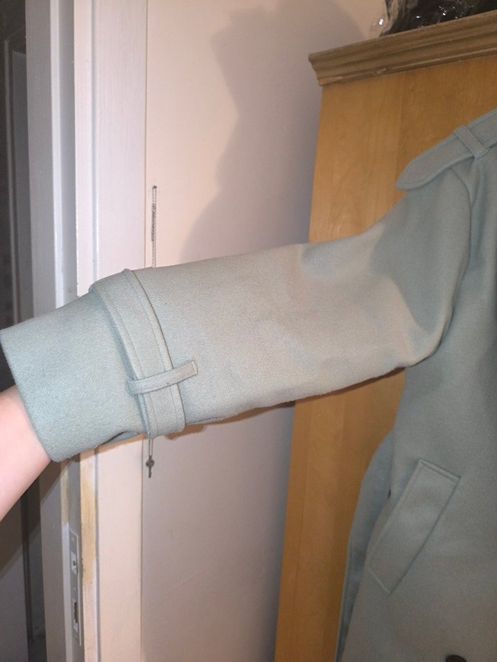 su yeşili midi kadın kaban, düğmeli, Notch yaka - Görsel 5