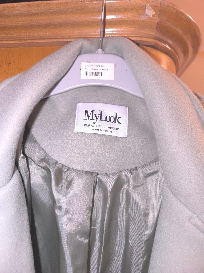 su yeşili midi kadın kaban, düğmeli, Notch yaka - Görsel 2