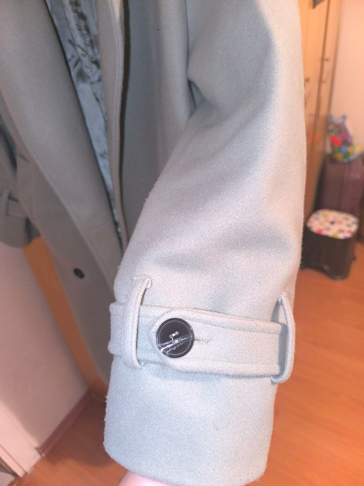 su yeşili midi kadın kaban, düğmeli, Notch yaka - Görsel 4