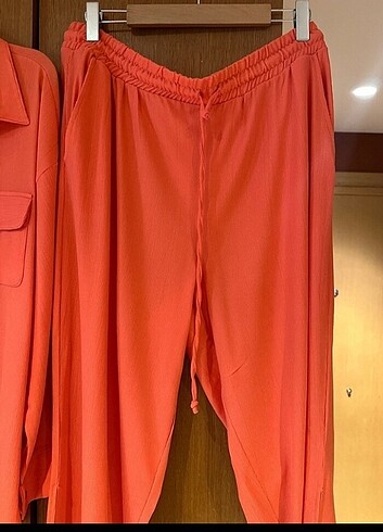 canlı turuncu ikili takım beli lastikli paçası yırtmaçlı 44-50 - Görsel 5