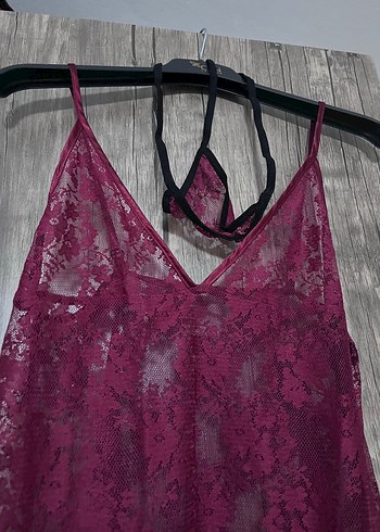 Bordo Dantel Uzun fantezi Gecelik - Görsel 4