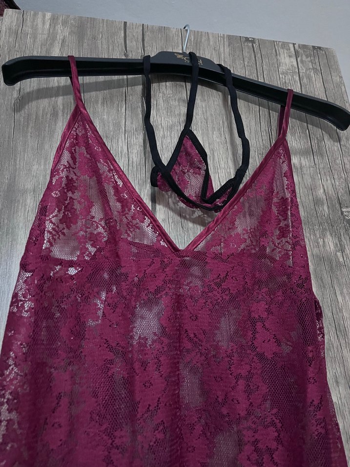 Bordo Dantel Uzun fantezi Gecelik - Görsel 4