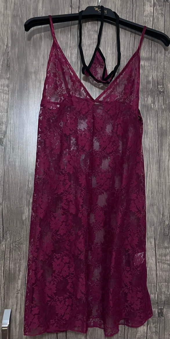 Bordo Dantel Uzun fantezi Gecelik - Görsel 2