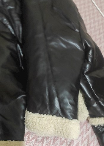 m Beden siyah Renk Kürk Detaylı Siyah Deri Mini Biker Ceket