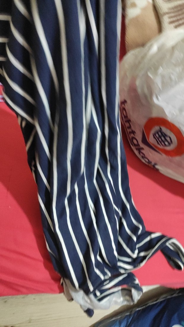 Mavi Çizgili uzun askılı elbise - Görsel 5