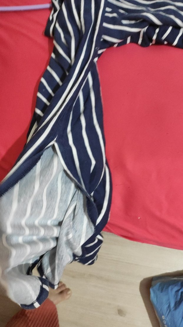 Mavi Çizgili uzun askılı elbise - Görsel 3