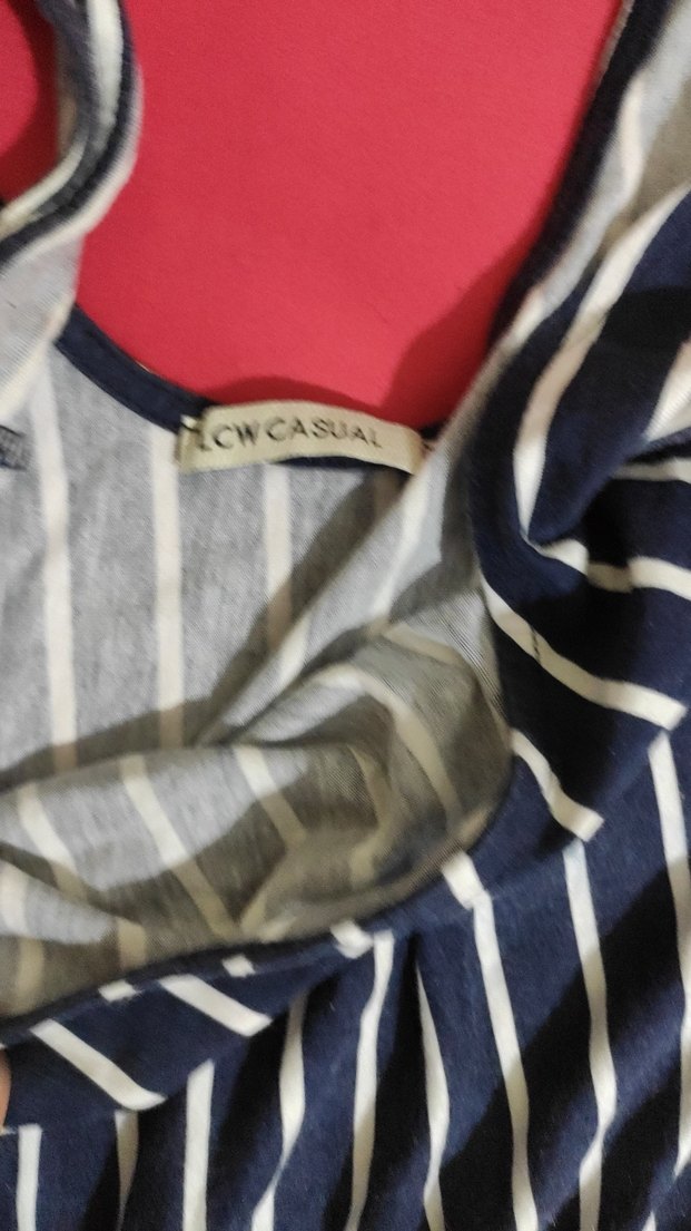 Mavi Çizgili uzun askılı elbise - Görsel 2