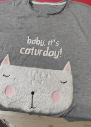 Gri Kedi Baskılı Peluş Detaylı Tişört - Görsel 2