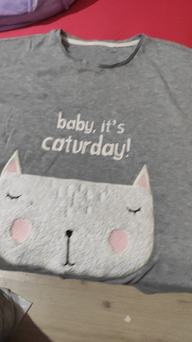 Gri Kedi Baskılı Peluş Detaylı Tişört - Görsel 2