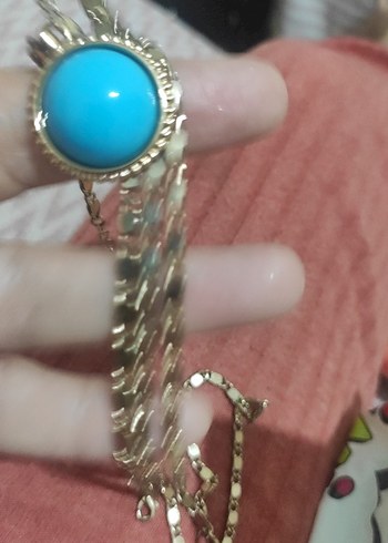 Parlak Turkuaz Zincir Detaylı Kadın El Zinciri - Görsel 2