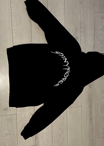 Siyah Kapüşonlu Fermuarlı Uzun Sweatshirt