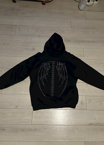 l Beden siyah Renk Siyah Kapüşonlu Fermuarlı Uzun Sweatshirt