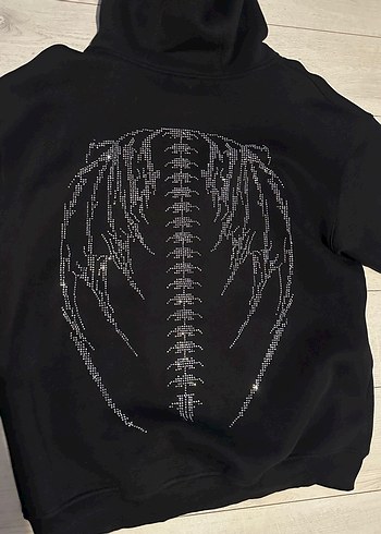 Diğer Siyah Kapüşonlu Fermuarlı Uzun Sweatshirt