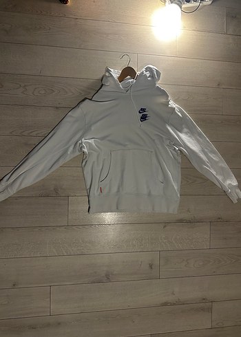 Kapüşonlu, Fermuarlı Erkek Beyaz Sweatshirt
