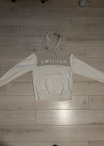 Kapüşonlu Beyaz Gri Kadın Sweatshirt