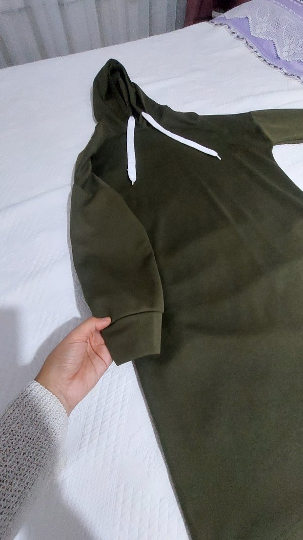 Kapüşonlu Gri-Yeşil Kadın Sweatshirt - Görsel 4