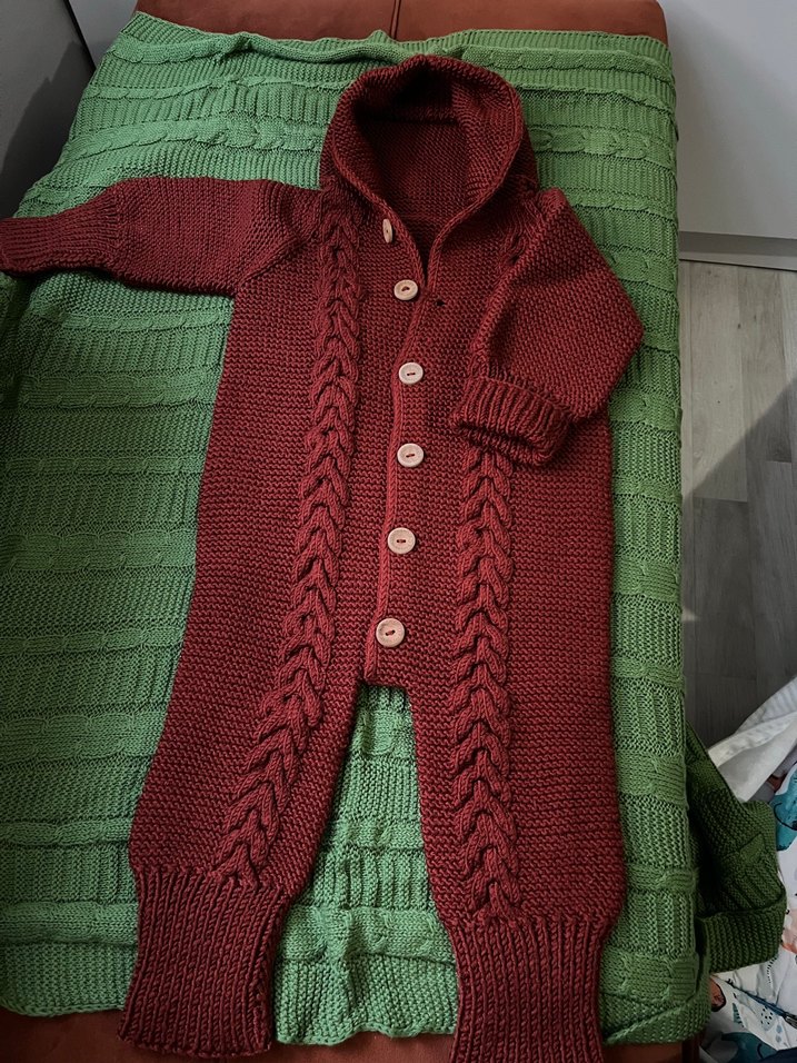 Bordo Örgü Bebek Tulum - Görsel 2