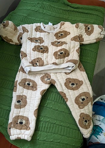 Örme Ayıcık Desenli Bebek Takımı