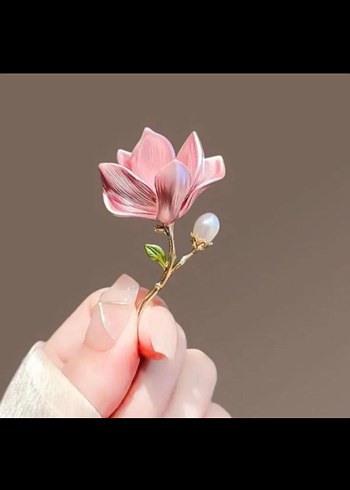 Pembe Çiçekli lotus manolya broş