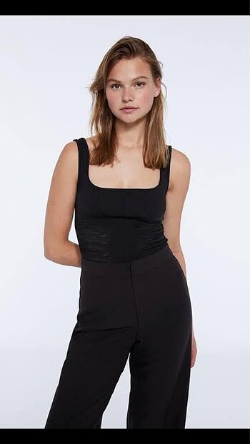 Orj stradivarius yanları transparan crop