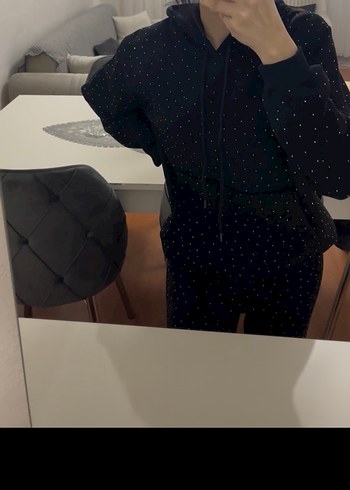 Siyah Payetli Kadın sweatshirt - Görsel 2