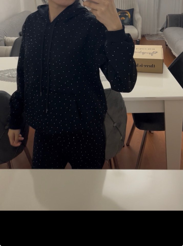 Siyah Payetli Kadın sweatshirt - Görsel 3