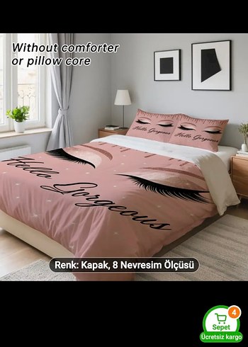 Pembe Baskılı Nevresim Seti 230x220 cm - Görsel 2