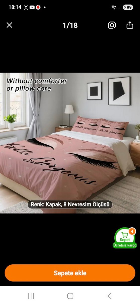 Pembe Baskılı Nevresim Seti 230x220 cm - Görsel 2