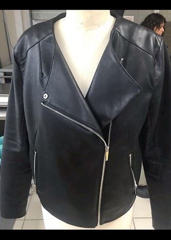 Siyah Deri Biker Ceket - Görsel 2