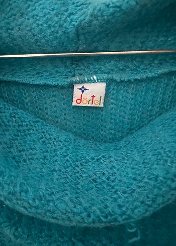 Turkuaz Yüksek şal Yakalı Örgü Kadın Kazak - Görsel 2