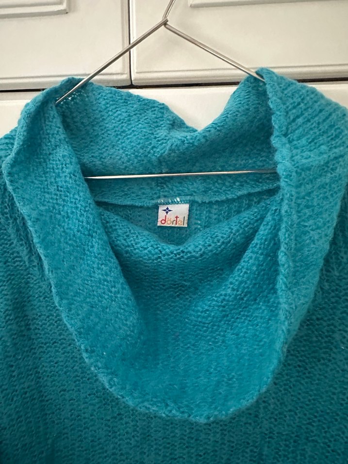 Turkuaz Yüksek şal Yakalı Örgü Kadın Kazak - Görsel 4