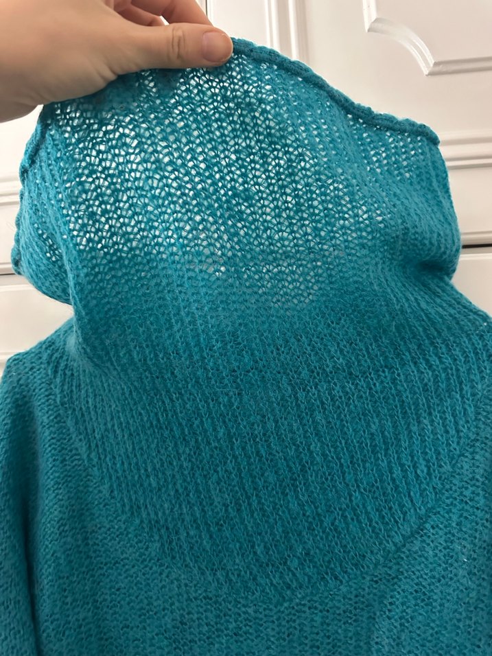 Turkuaz Yüksek şal Yakalı Örgü Kadın Kazak - Görsel 3
