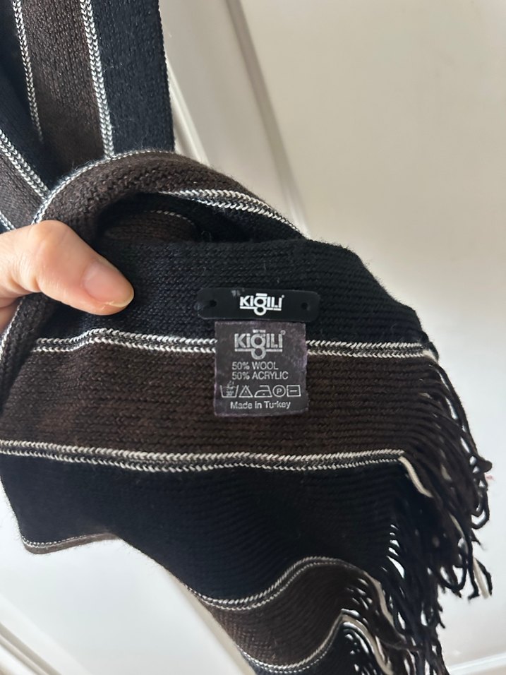 Örgü Kiğılı yünlü Kahverengi Atkı - Görsel 3