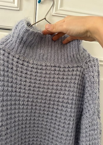 Lila Yüksek Yakalı Örgü Kadın Kazak - Görsel 6