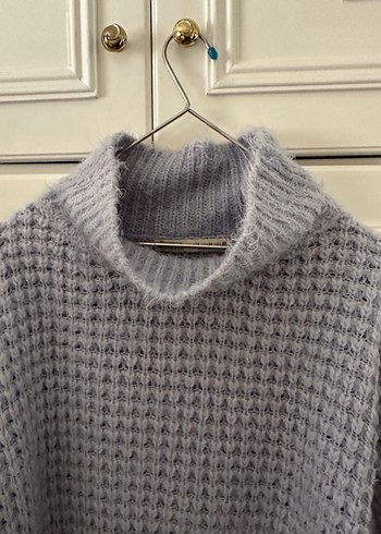 Lila Yüksek Yakalı Örgü Kadın Kazak - Görsel 4