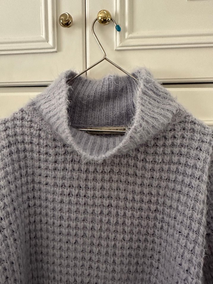 Lila Yüksek Yakalı Örgü Kadın Kazak - Görsel 4