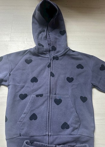 H&M Kız Çocuk Gri Kapüşonlu polar Eşofman Takımı - Görsel 7