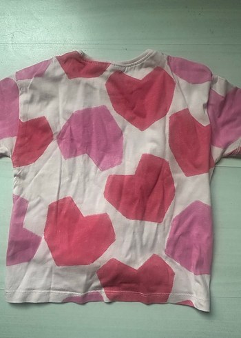 Zara Kız Çocuk Pembe Kalp Desenli Kısa Kollu Tişört - Görsel 3